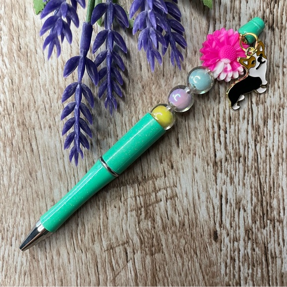 Writing Pen Dog Corgi Pug Artisan Beaded Silicone Gift Custom Handcrafted Office - Picture 4 of 10